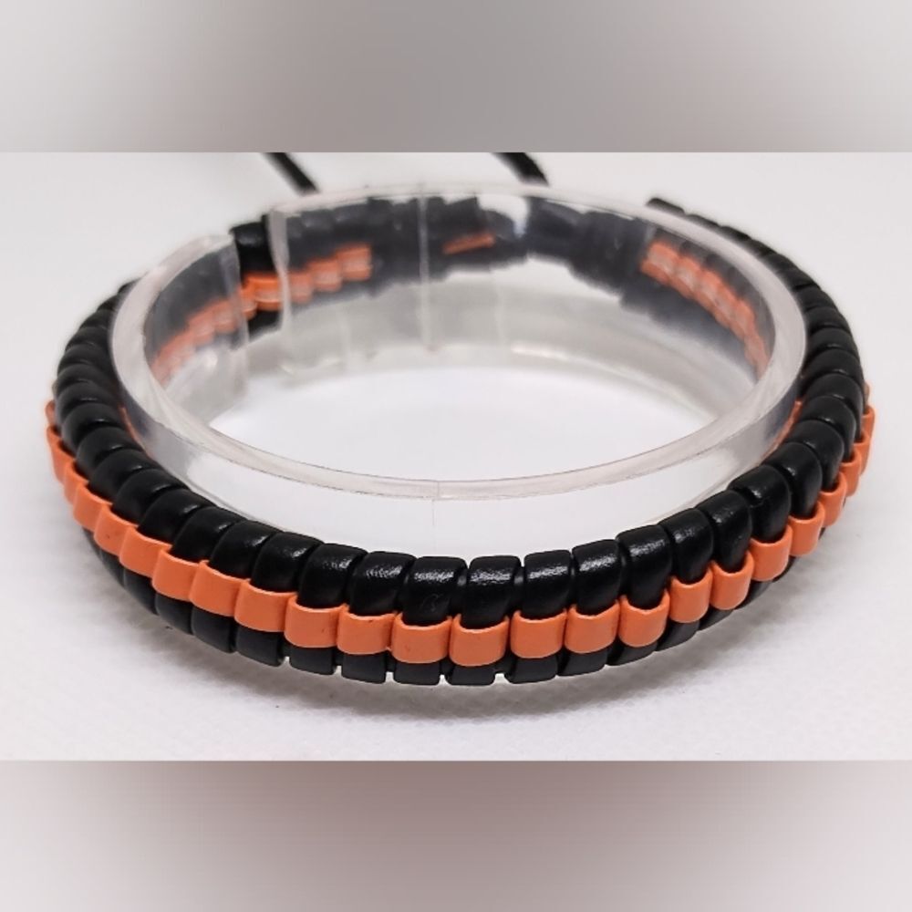 Men's leather bracelet braided black new e96‎